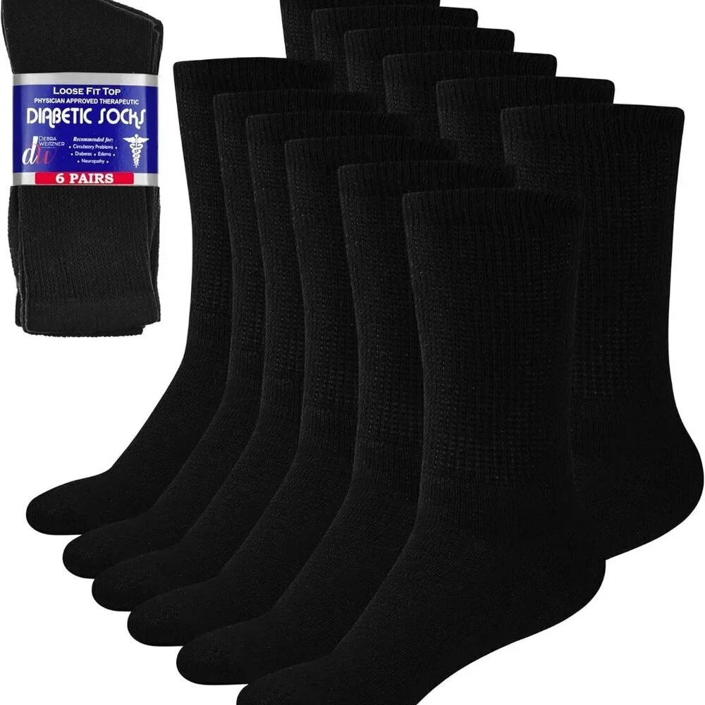 Diabetic Socks For Men and Women Loose Fit Non-Binding Cotton Crew Socks 6 Pairs